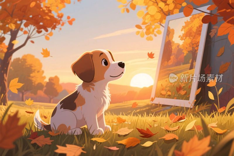 秋日小狗赏景的温馨画面