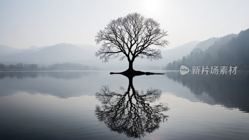 水中倒映着一棵树风景风光高清图片