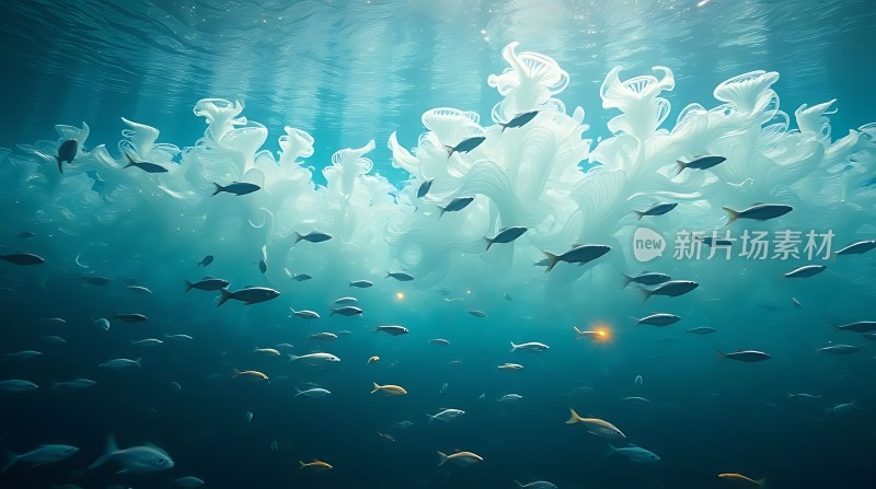 海洋之舞鱼群与水母共舞