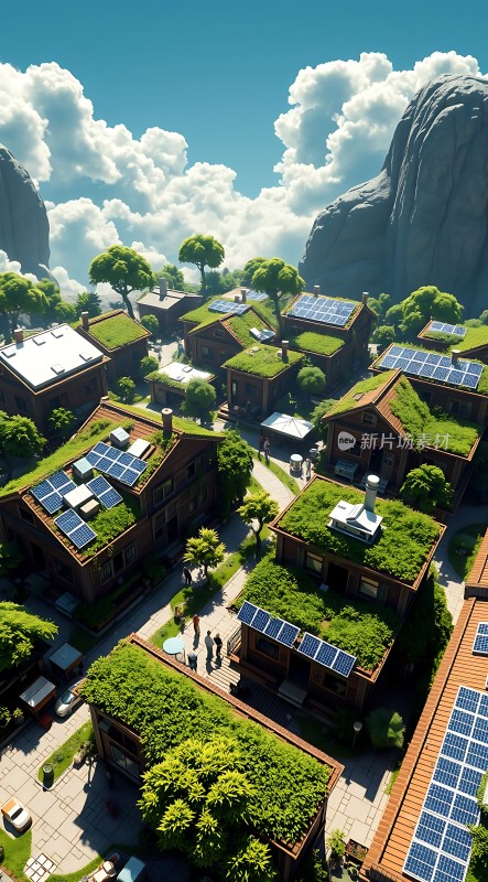 绿色生态小镇太阳能与自然和谐共处