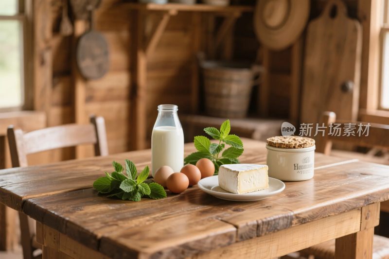 乡村木桌食材布置