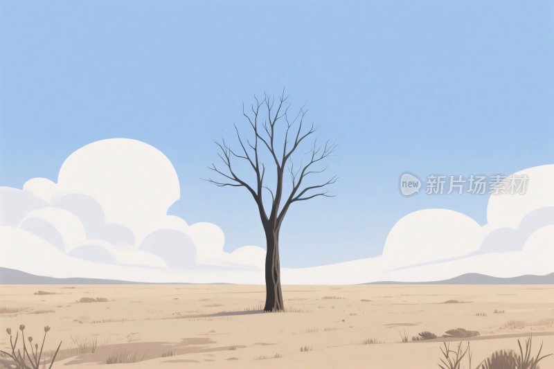 沙漠孤树风景插画