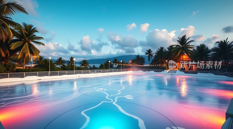热带风情泳池夜景