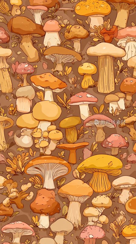 多彩蘑菇插画图案