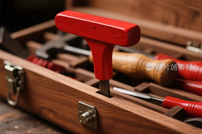 木质工具箱里的红色工具