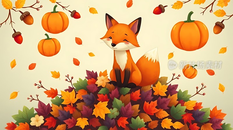 秋日暖阳下的狐狸与南瓜