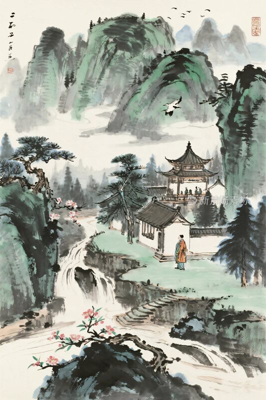 传统山水水墨国画