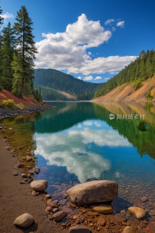 一个湖里面有岩石和水高清风景图片