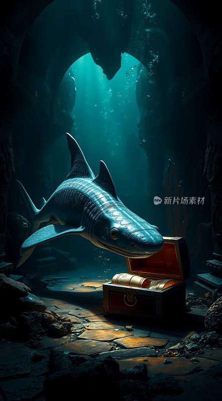 深海鲨鱼探秘宝藏洞穴