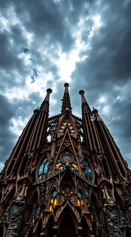 哥特式教堂尖塔与彩色玻璃