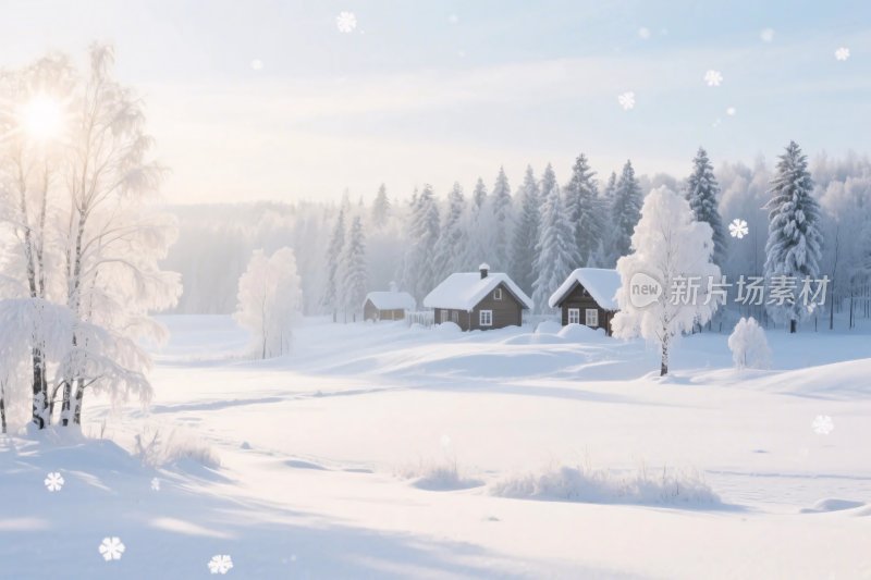 冬日雪景乡村木屋