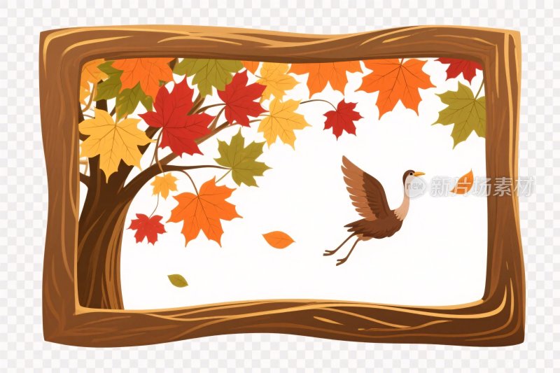 秋季飞鹤木框插画