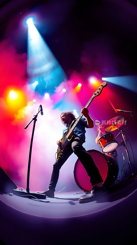 舞台灯光下的摇滚乐队表演