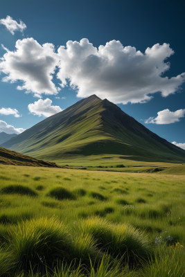 一片草地一座高山清风景摄影图片