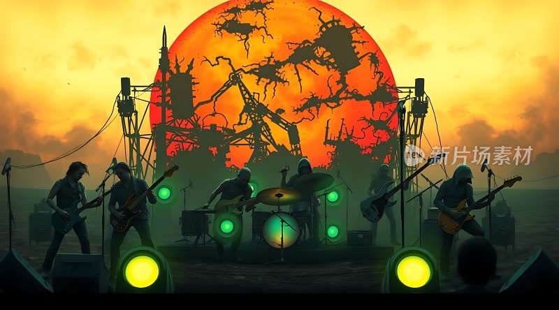日落下的摇滚乐队演出