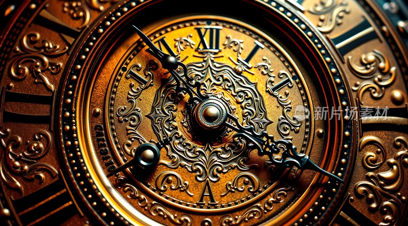 古铜色时钟表盘细节