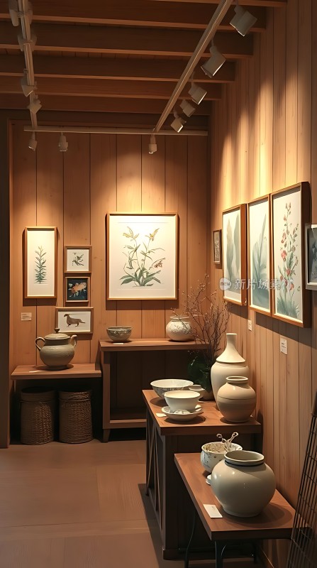 古风瓷器与植物画展示