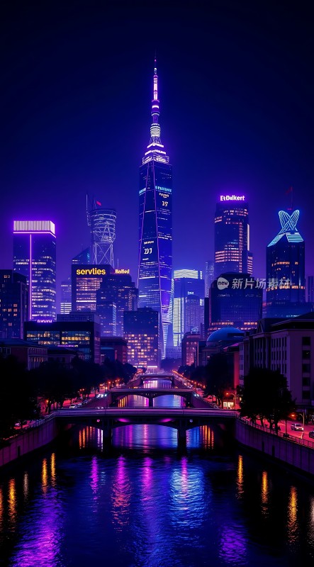 上海夜景黄浦江畔璀璨摩天大楼