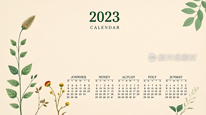 2023年日历绿色植物环绕清新自然
