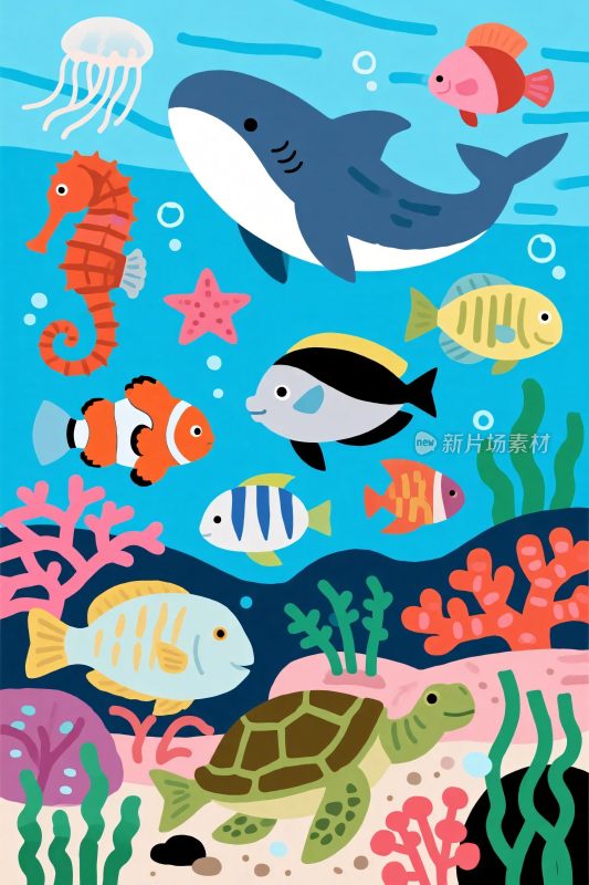 卡通海底动物插画