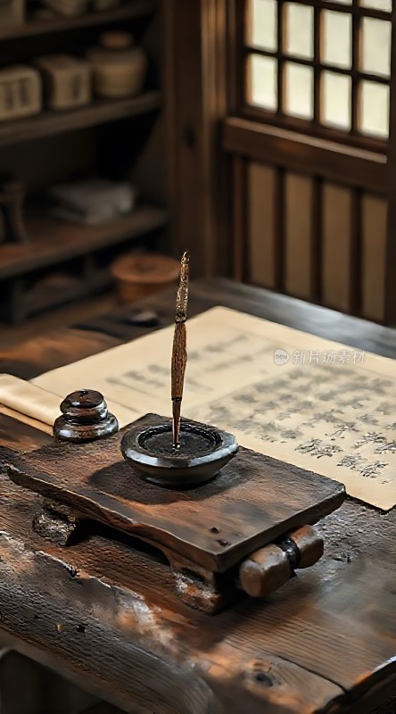 古风毛笔书法创作场景