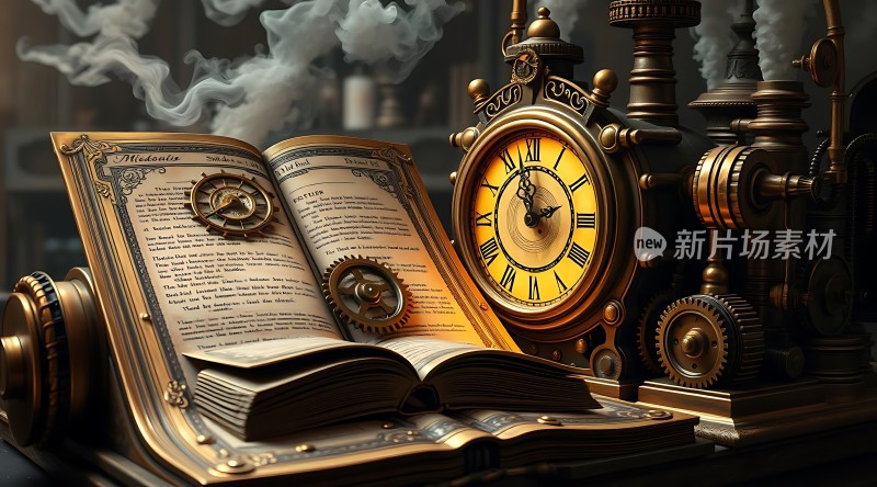 蒸汽朋克时钟与书籍