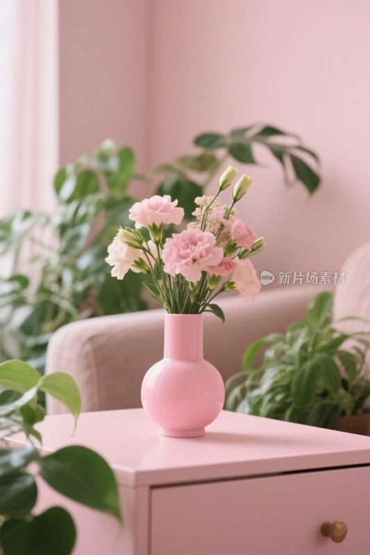 粉色花瓶鲜花装饰