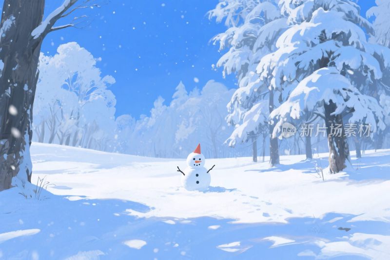 冬日雪景雪人场景