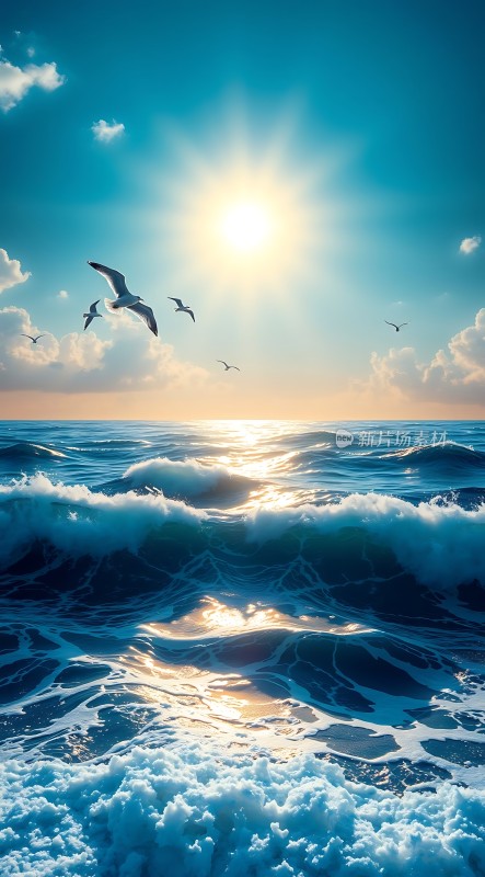 阳光下的海鸥翱翔