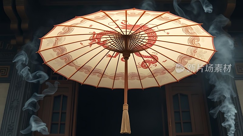 龙纹油纸伞下的神秘烟雾
