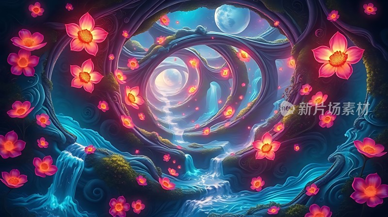 夜幕下的梦幻花海