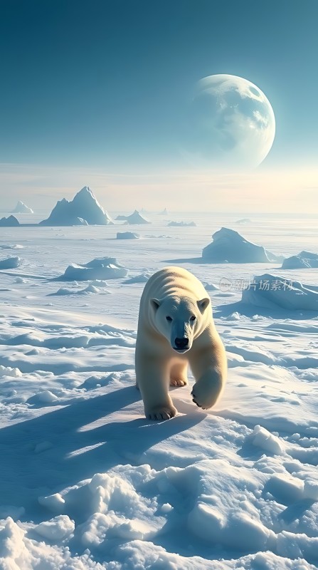 北极熊漫步雪原