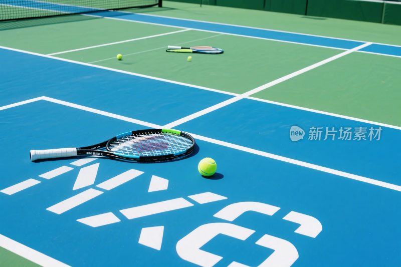 网球场上的网球与球拍
