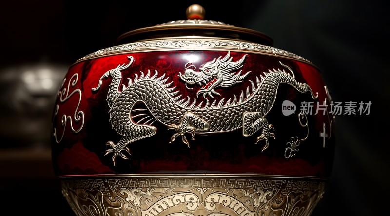 红色龙纹瓷罐