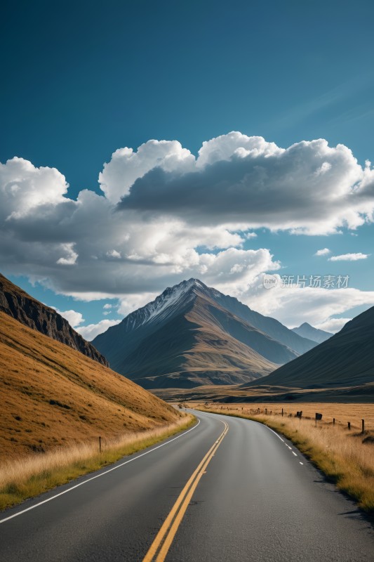 一条长长的路穿过山谷山脉高清图片