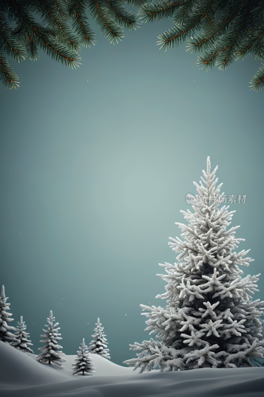 雪地中央一棵被雪覆盖的树背景图片
