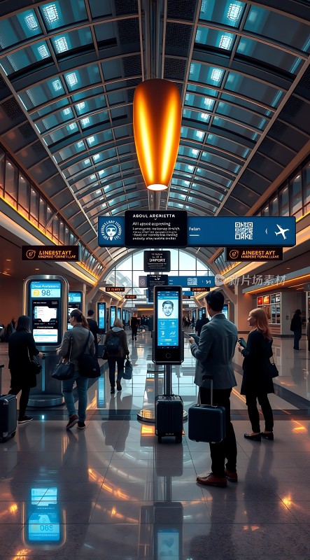 机场大堂科技感十足旅客们正在办理登机手续