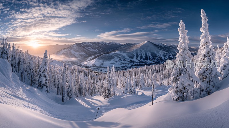 雪景日出全景