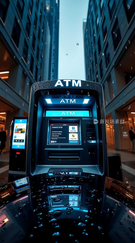 雨夜街头ATM机静静伫立等待您的光临