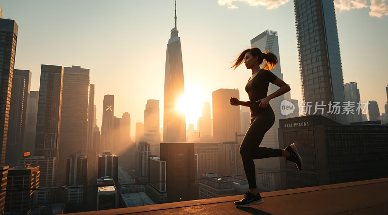 晨跑者与城市日出