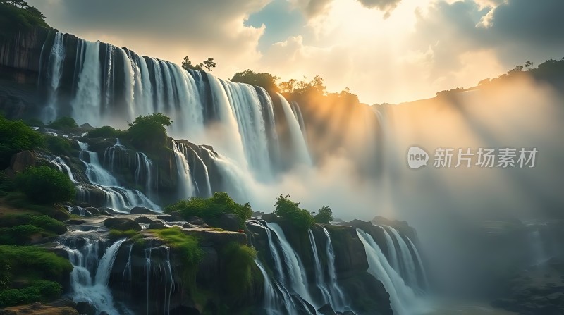 阳光下的瀑布群