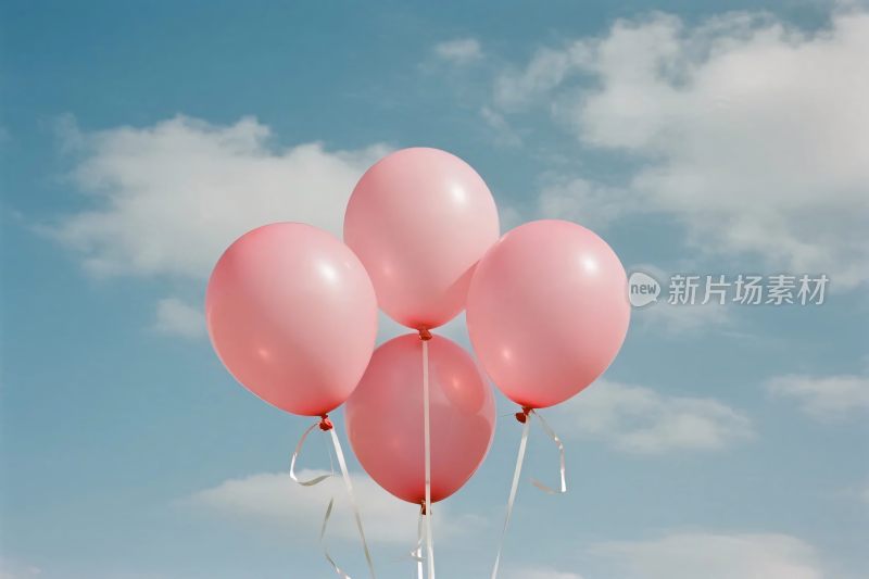 粉色气球与蓝天白云