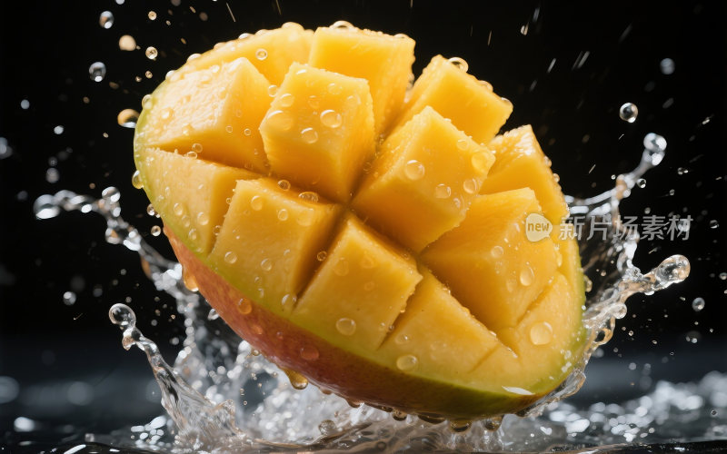 新鲜芒果掉入水中