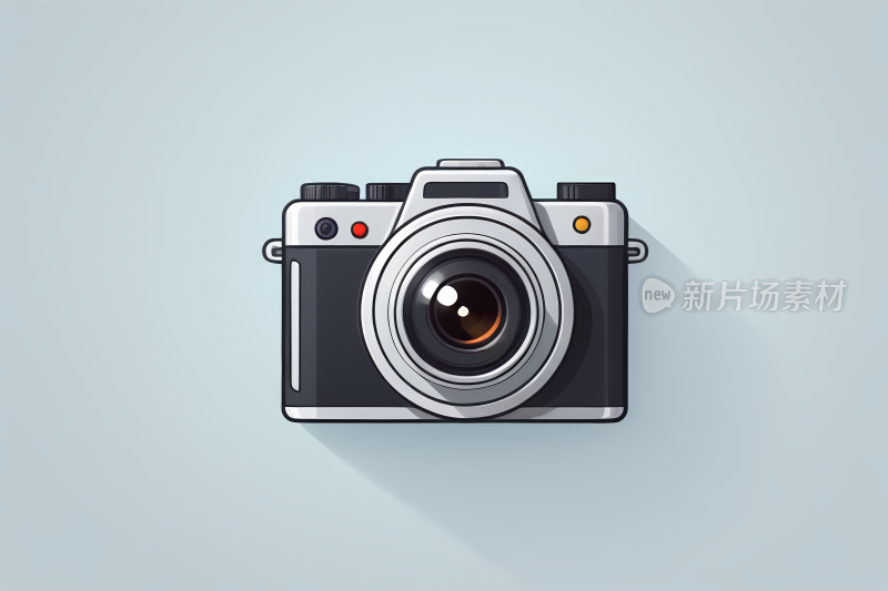 蓝色背景上带有长阴影的相机特写图片