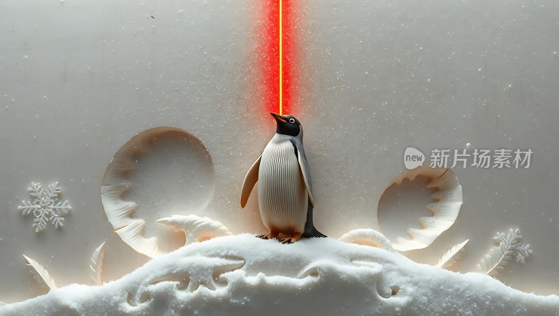 雪地上的企鹅与激光束