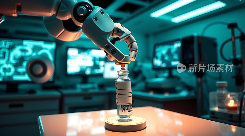 机器人操作疫苗瓶未来科技感十足