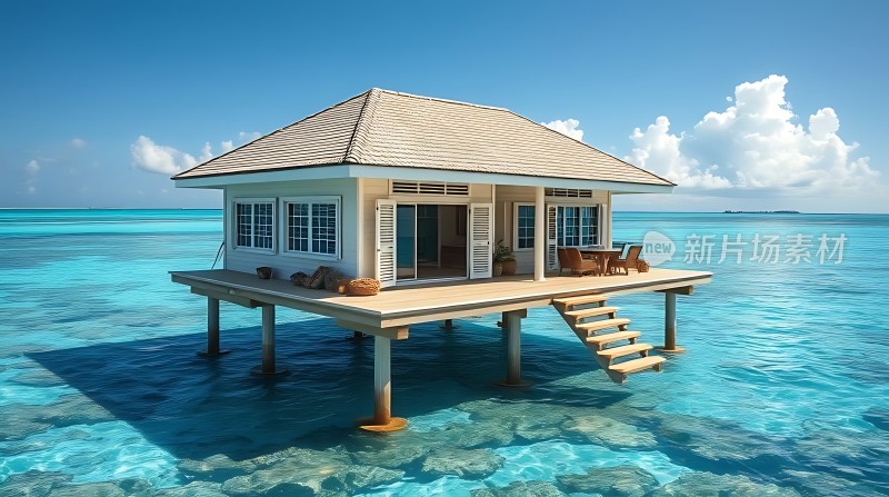 碧海蓝天下的水上木屋度假胜地