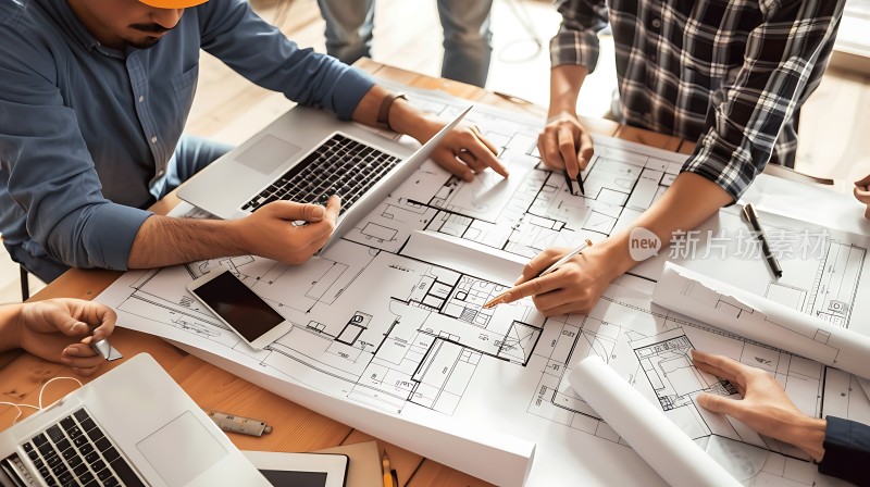 团队协作共同探讨建筑蓝图