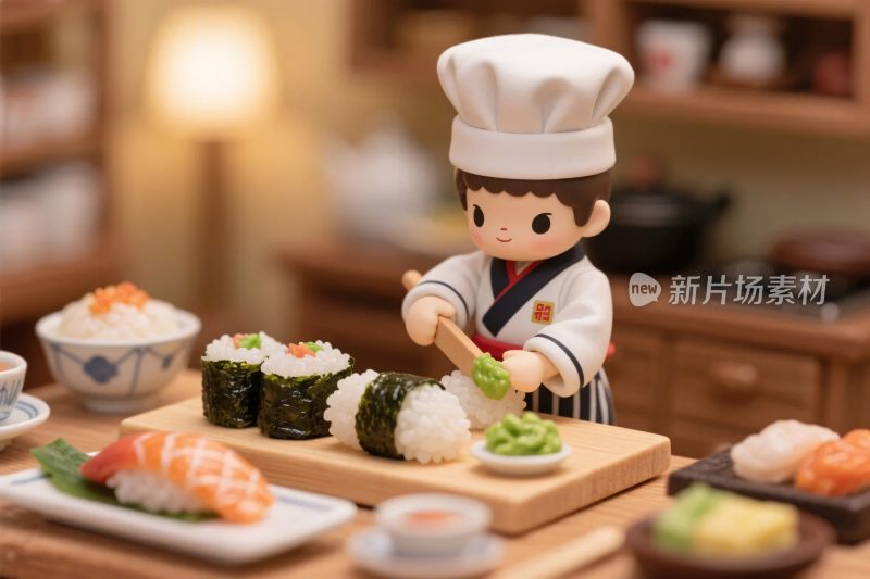 卡通寿司厨师制作寿司