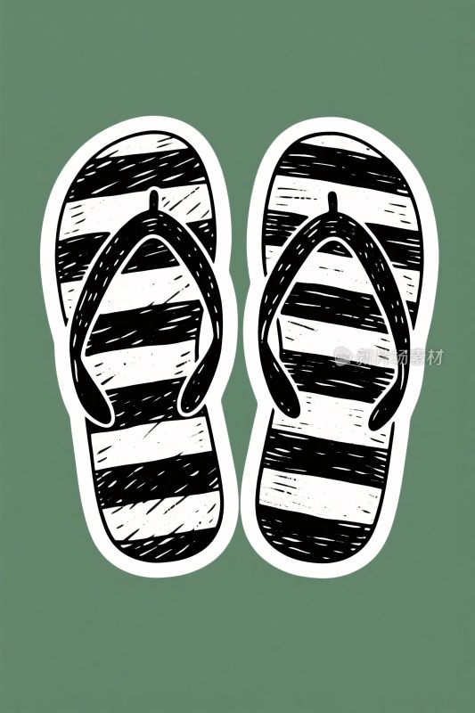 黑白条纹拖鞋插画